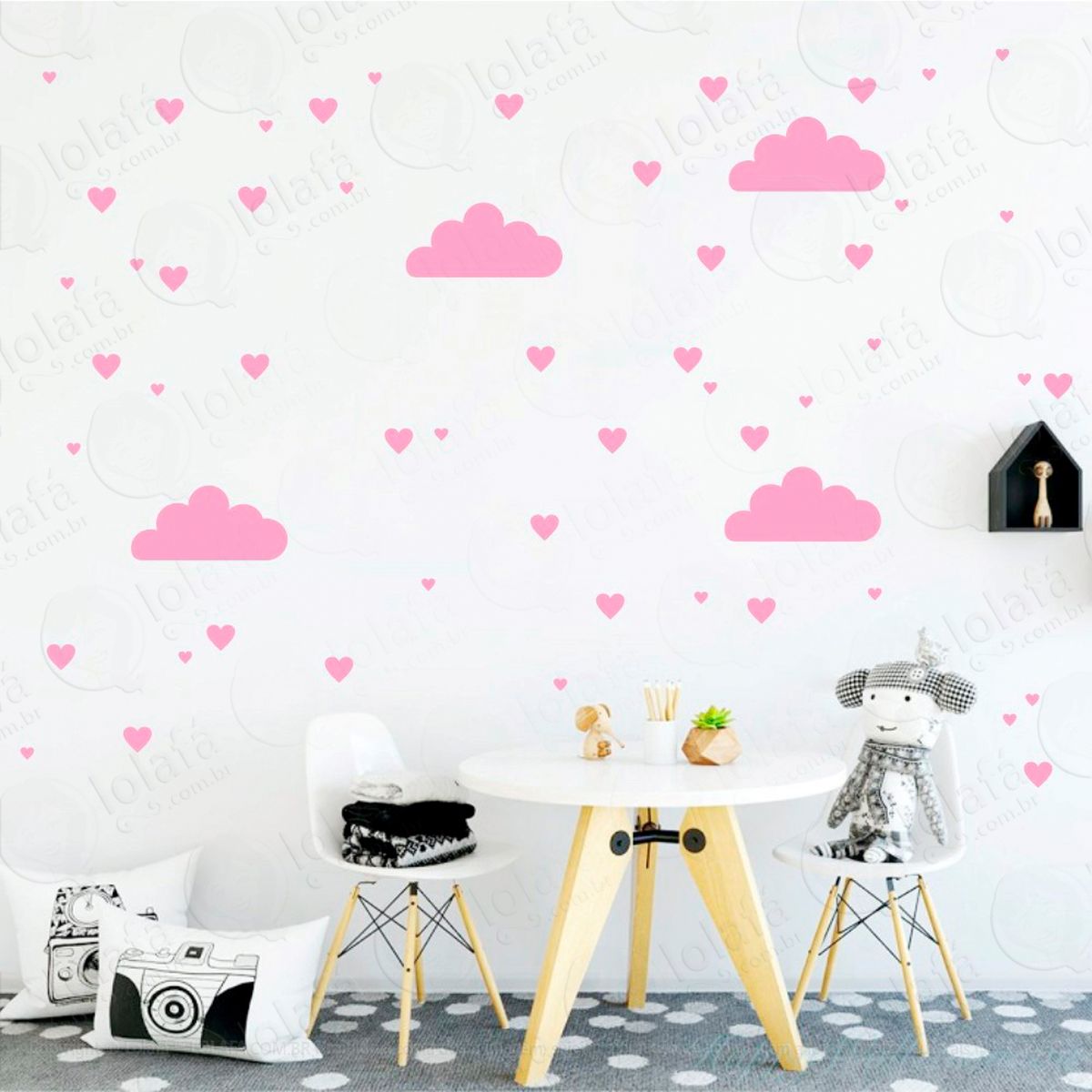 nuvens e corações adesivos para quarto de bebê mod:384