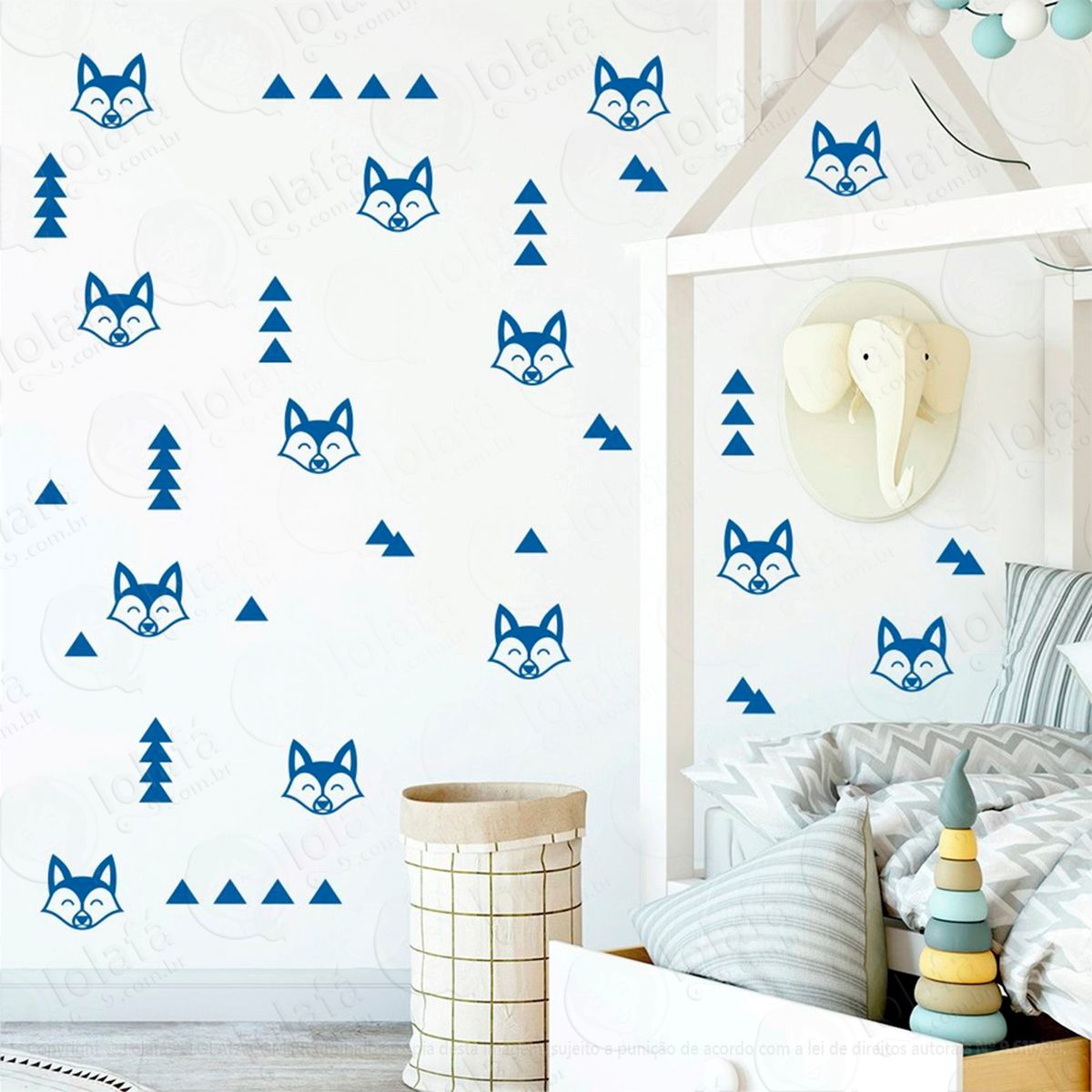 adesivos raposa e triângulos 90 peças adesivos para quarto de bebê infantil mod:387