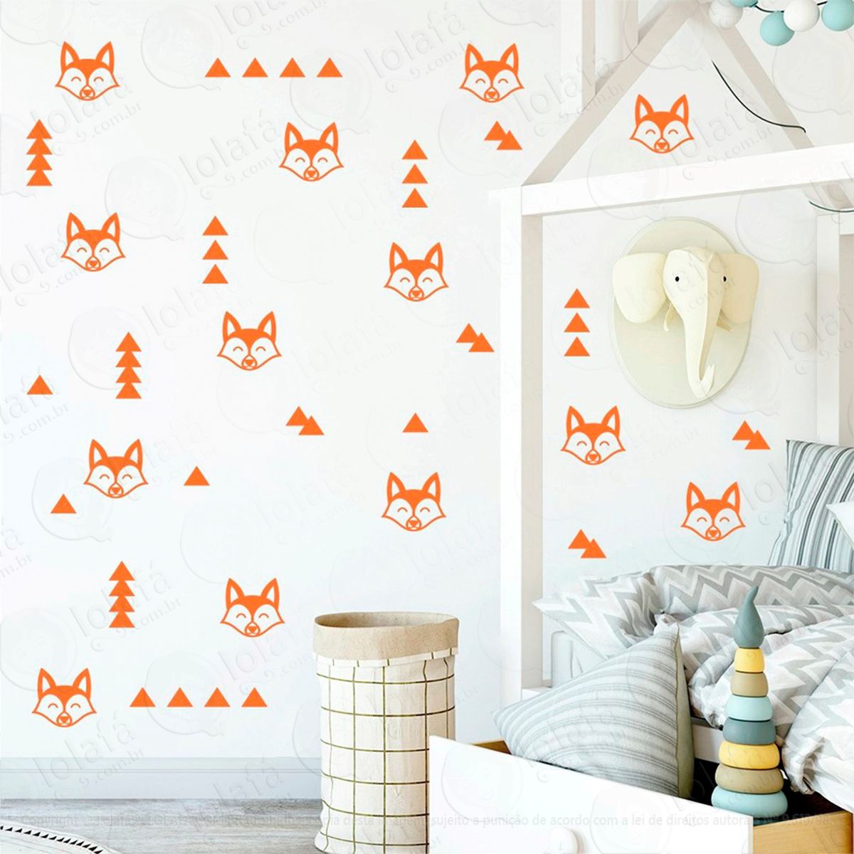 raposa e triângulos adesivos para quarto de bebê mod:389