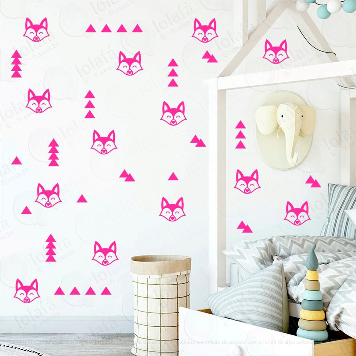 raposa e triângulos adesivos para quarto de bebê mod:390