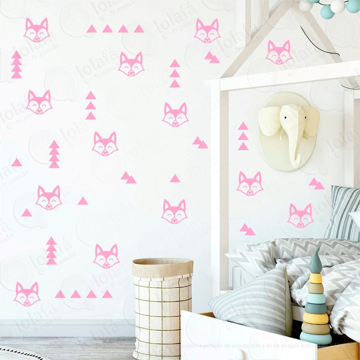 raposa e triângulos adesivos para quarto de bebê mod:391