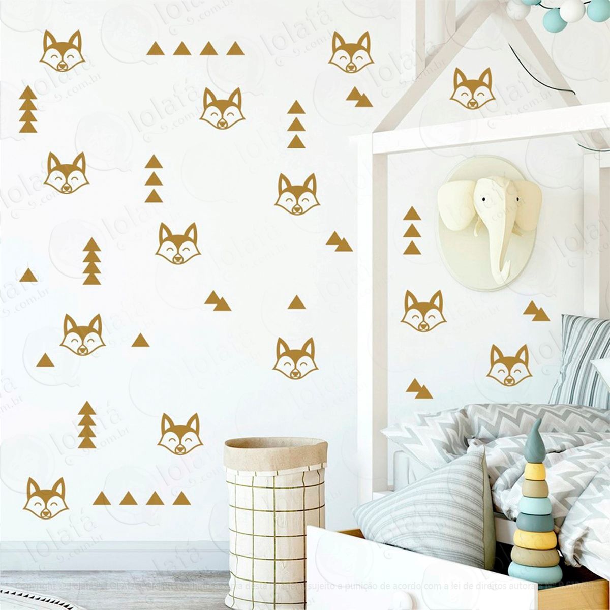 raposa e triângulos adesivos para quarto de bebê mod:392