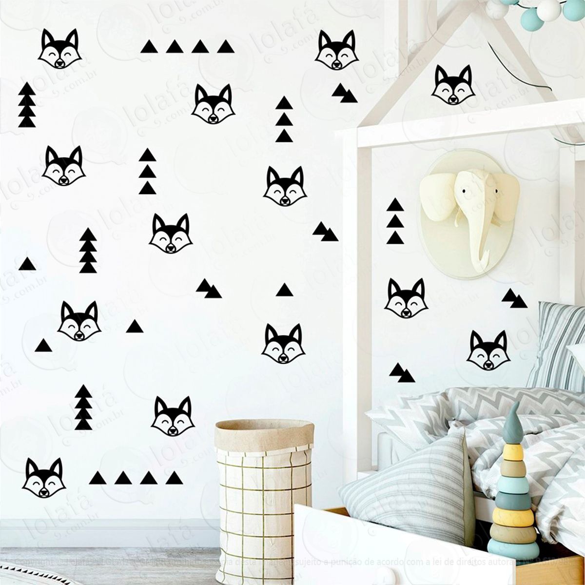 raposa e triângulos adesivos para quarto de bebê mod:393