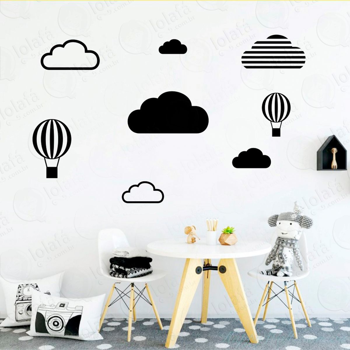 nuvens e balões adesivos para quarto de bebê mod:464