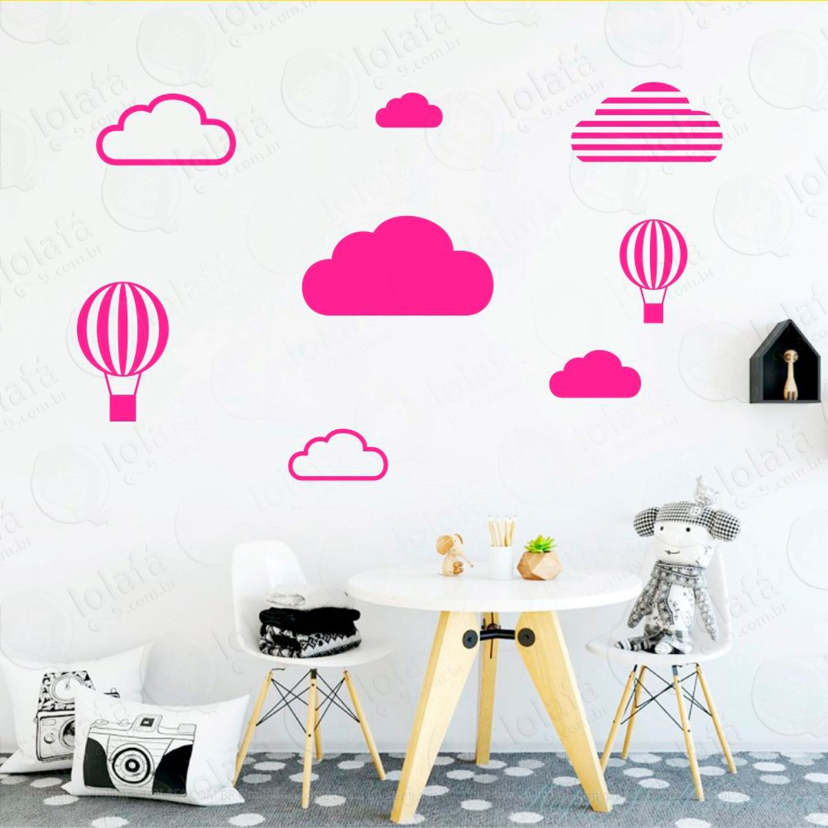 nuvens e balões adesivos para quarto de bebê mod:465