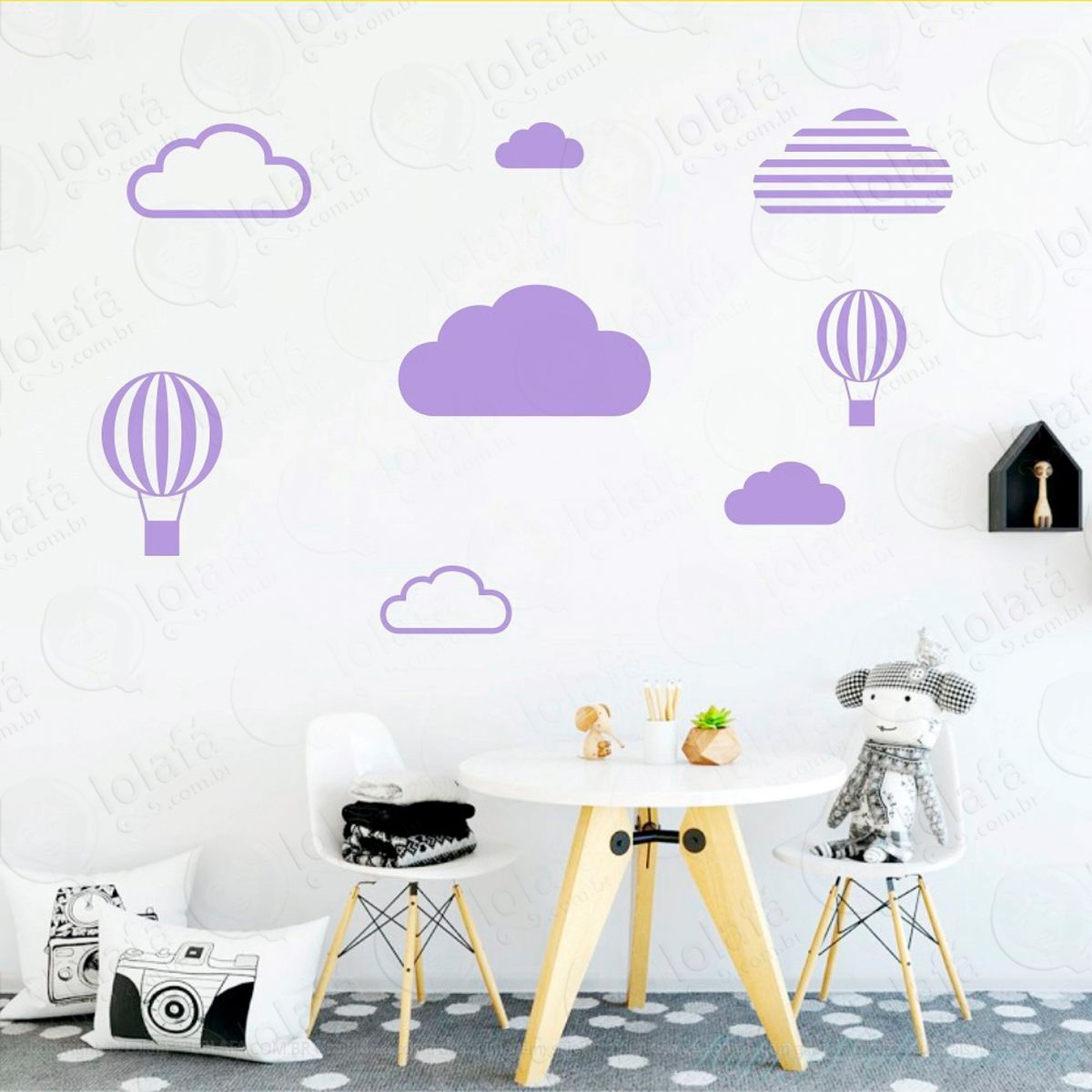 nuvens e balões adesivos para quarto de bebê mod:468