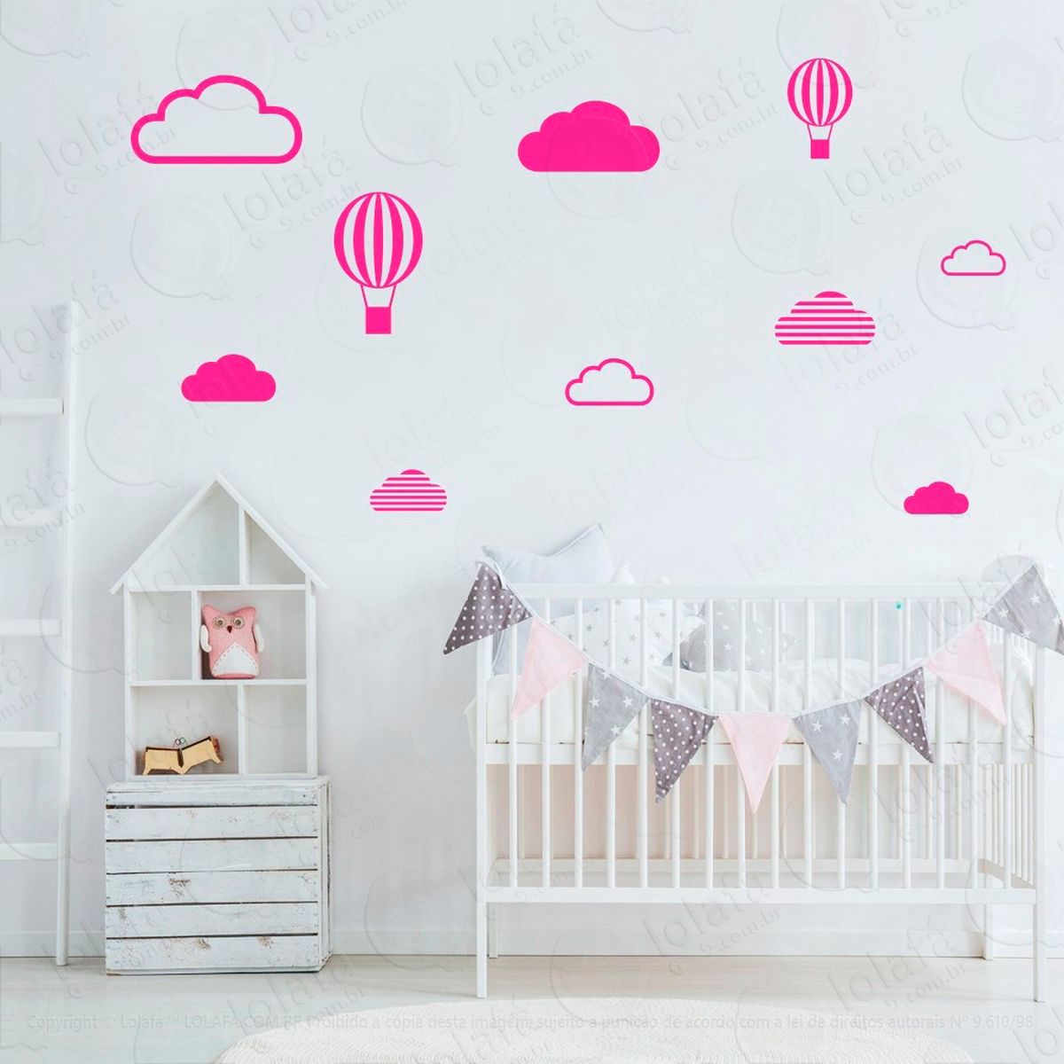 nuvens e balões adesivos para quarto de bebê mod:472