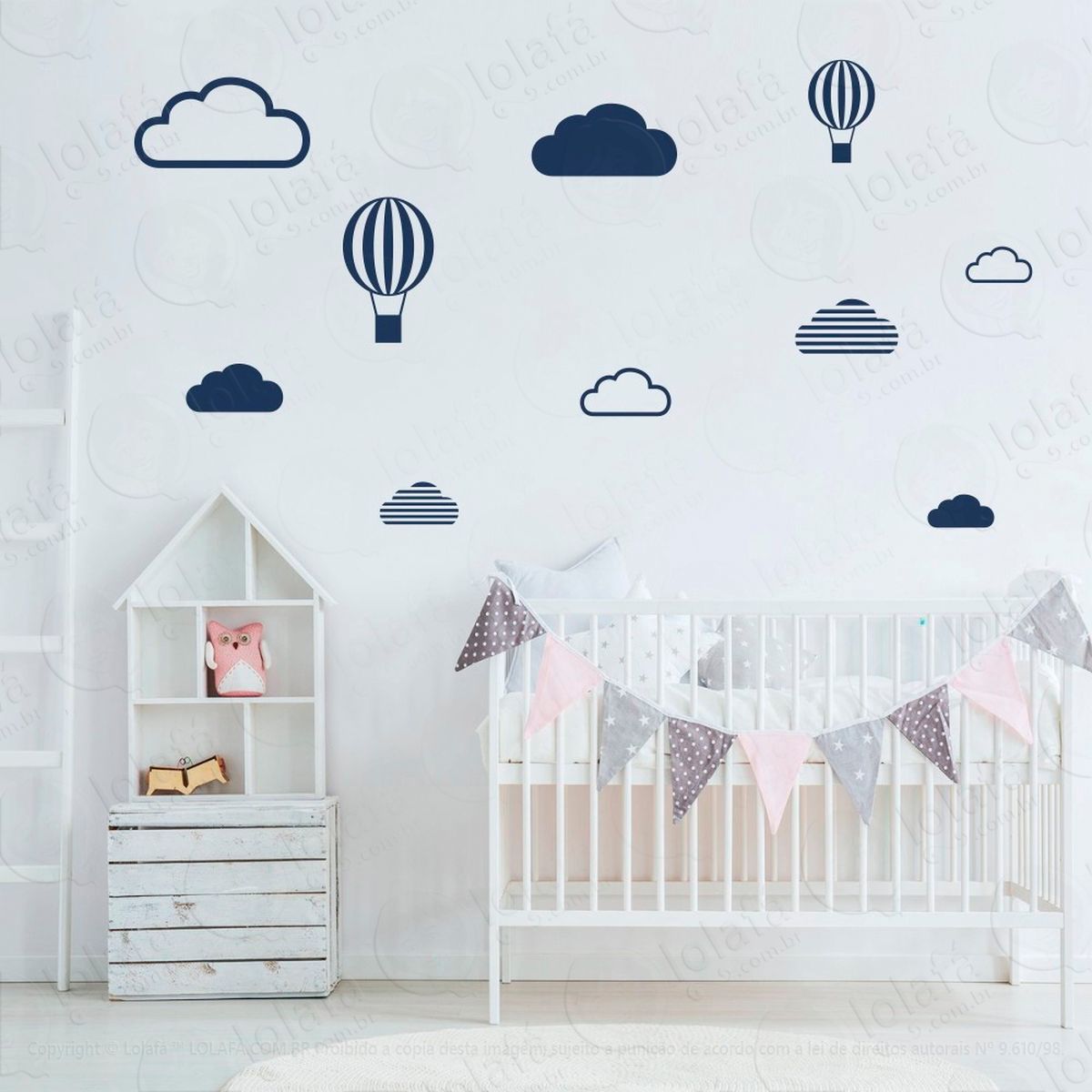 nuvens e balões adesivos para quarto de bebê mod:475