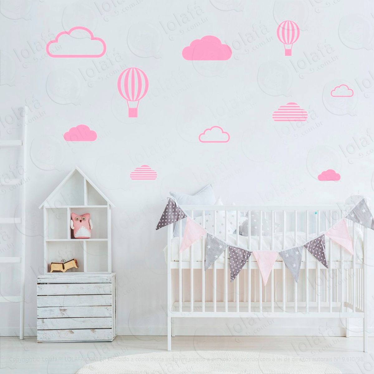 nuvens e balões adesivos para quarto de bebê mod:476