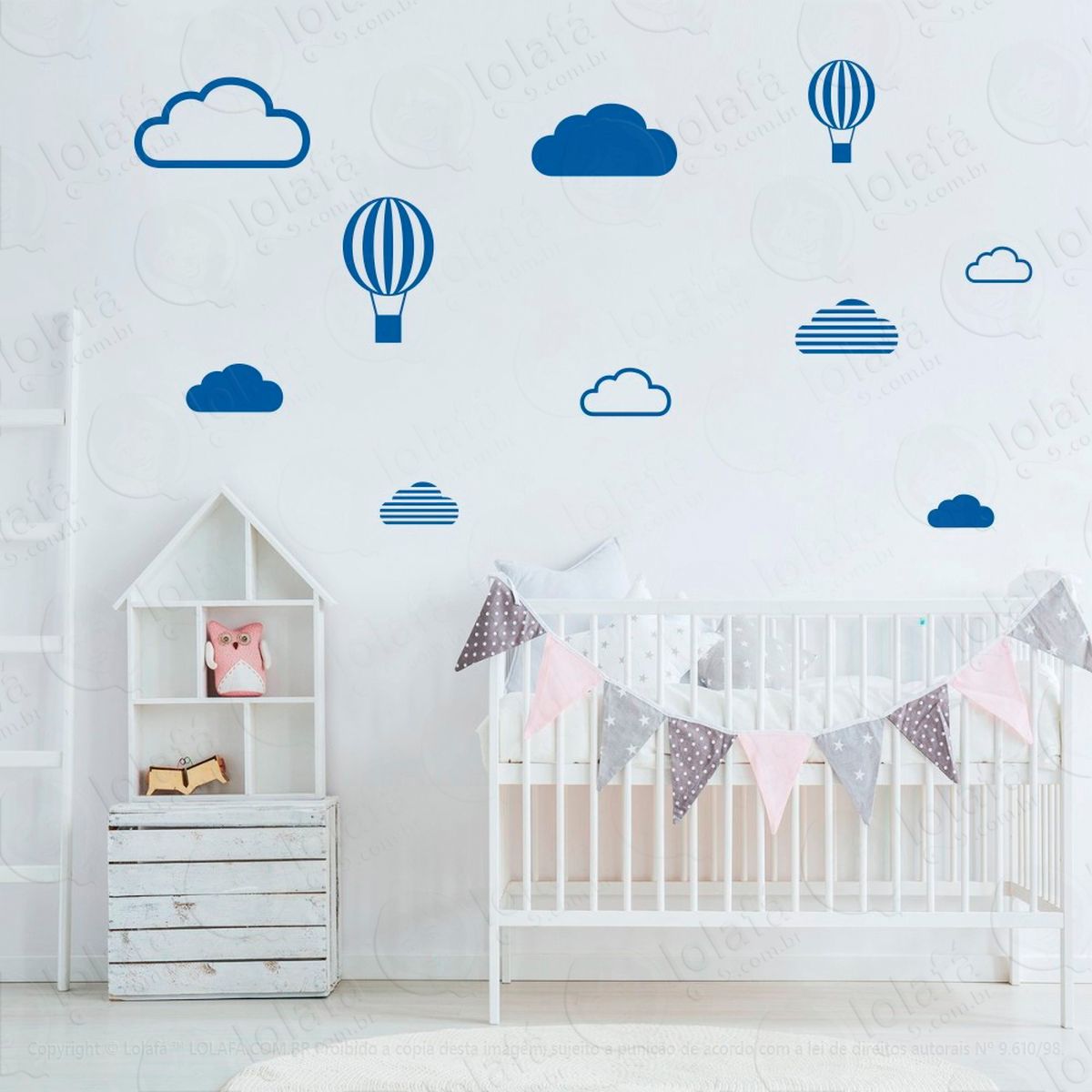 nuvens e balões adesivos para quarto de bebê mod:477