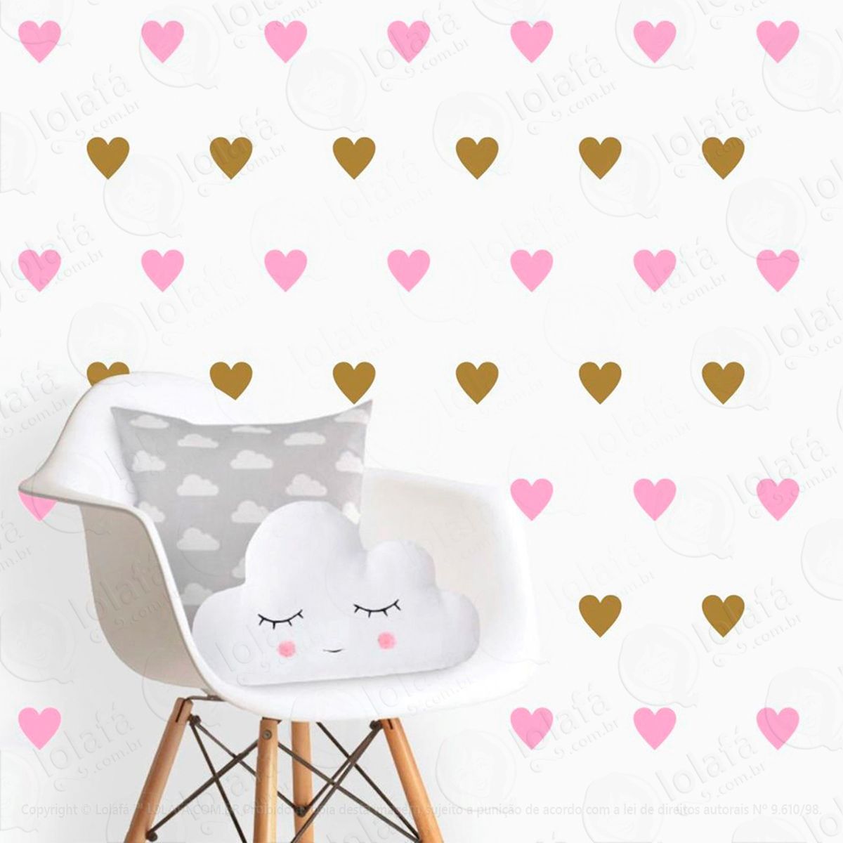 Adesivos Corações 96 Peças Adesivos para Quarto de Bebê Infantil - Mod:504