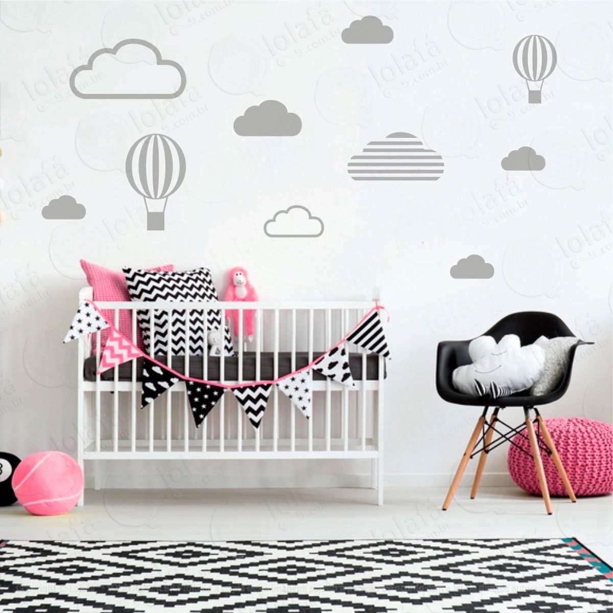 nuvens e balões adesivos para quarto de bebê mod:528