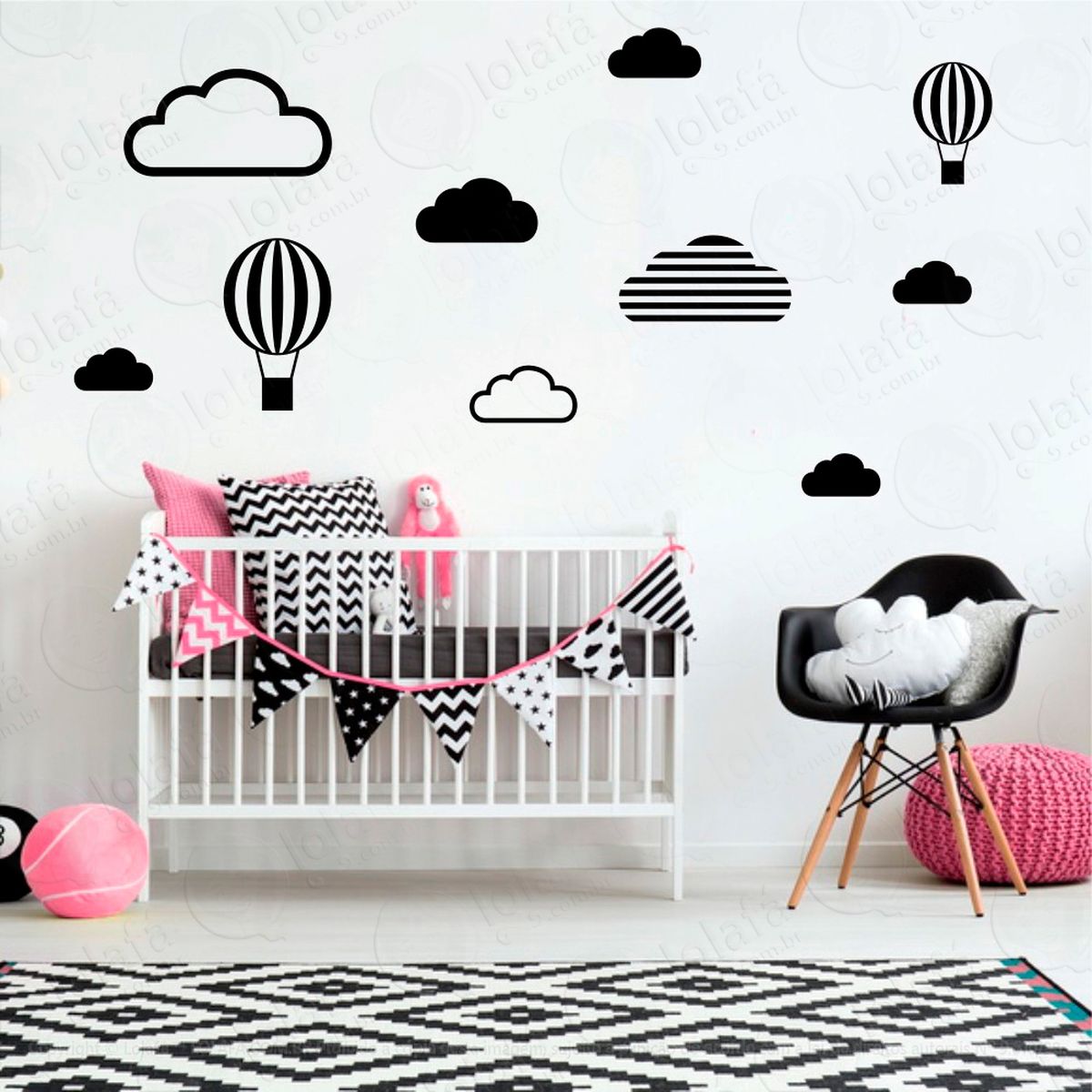 nuvens e balões adesivos para quarto de bebê mod:529