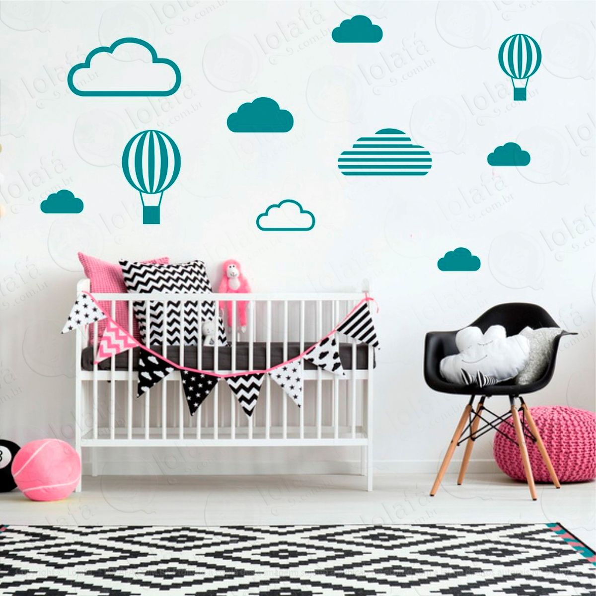 nuvens e balões adesivos para quarto de bebê mod:530