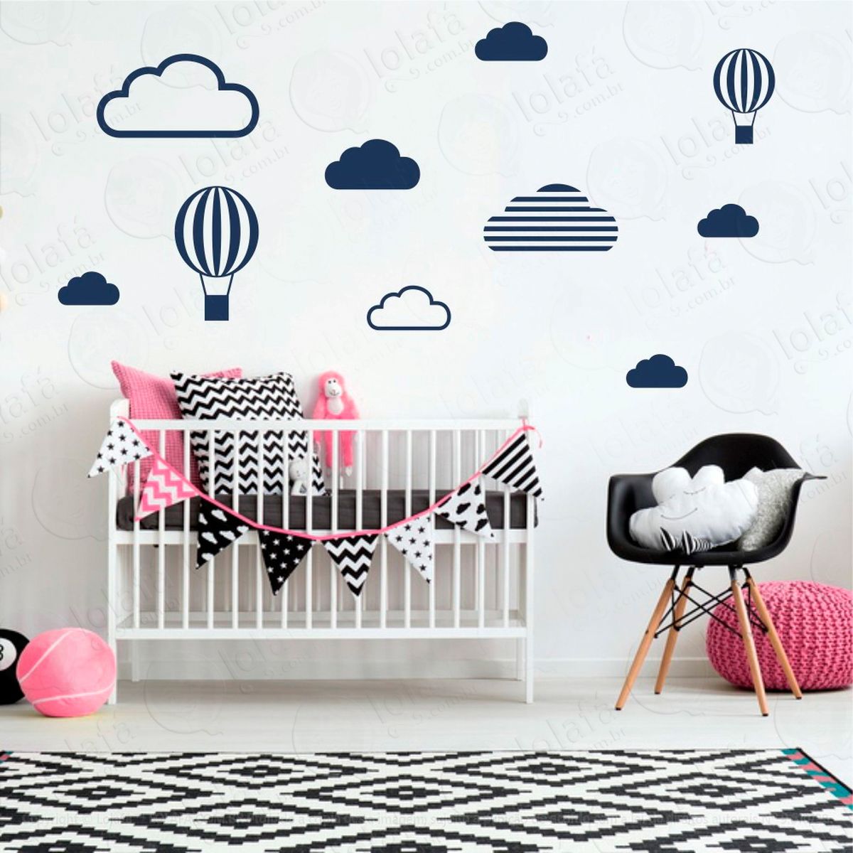 nuvens e balões adesivos para quarto de bebê mod:531