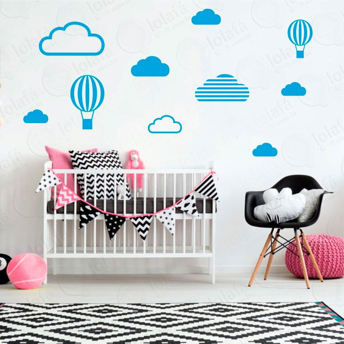 nuvens e balões adesivos para quarto de bebê mod:535