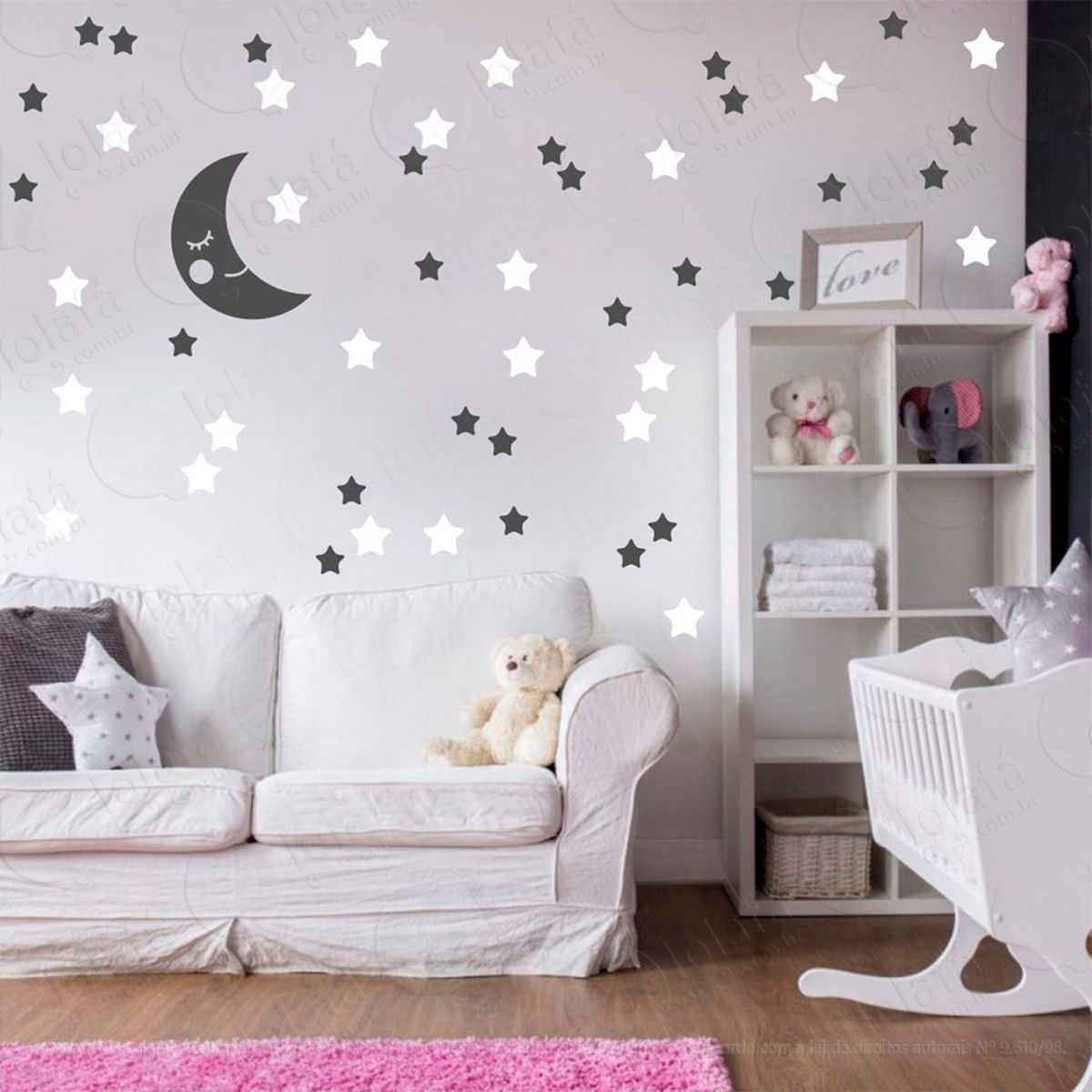 lua e estrelas adesivos para quarto de bebê mod:608