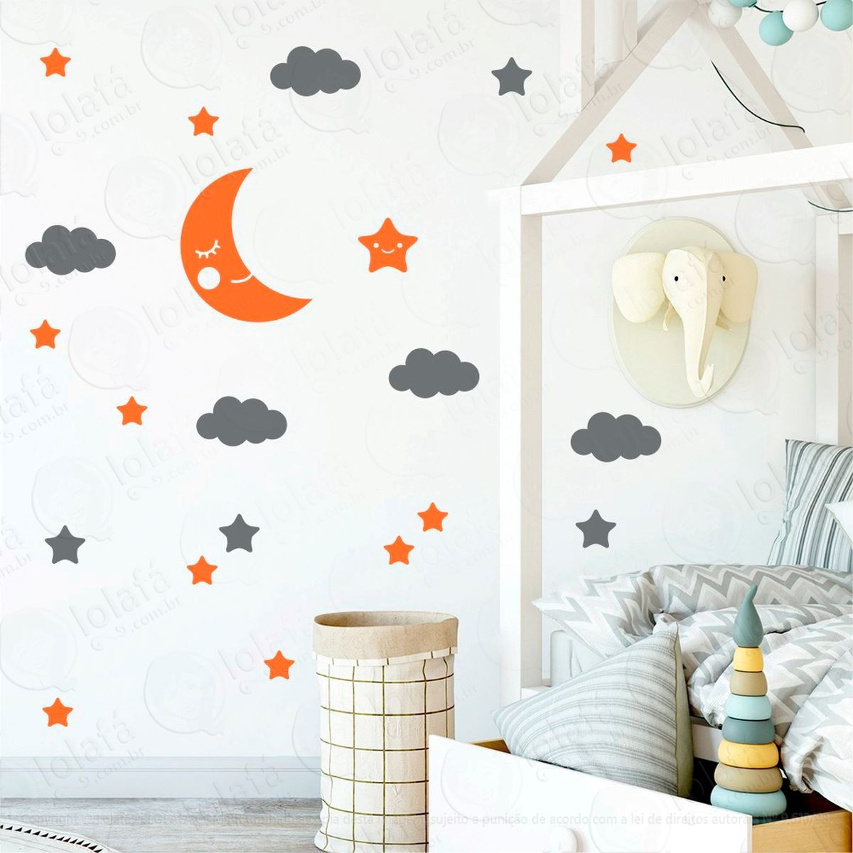 lua nuvens e estrelas adesivos para quarto de bebê mod:616