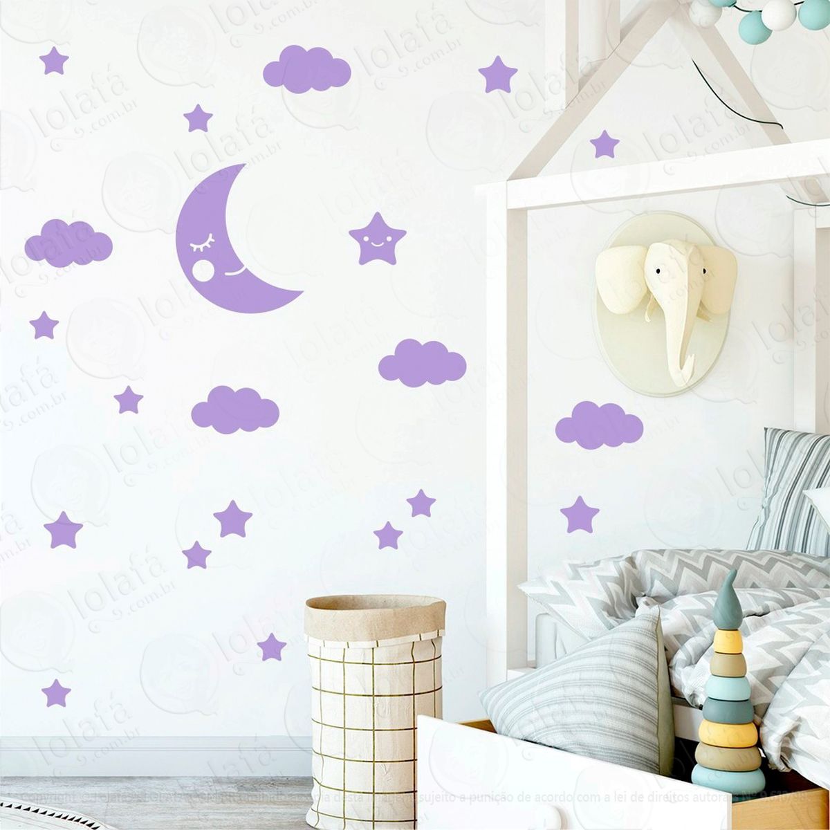 lua nuvens e estrelas adesivos para quarto de bebê mod:620