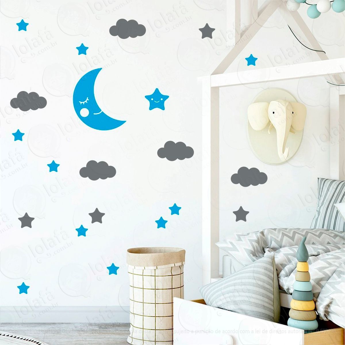 lua nuvens e estrelas adesivos para quarto de bebê mod:623