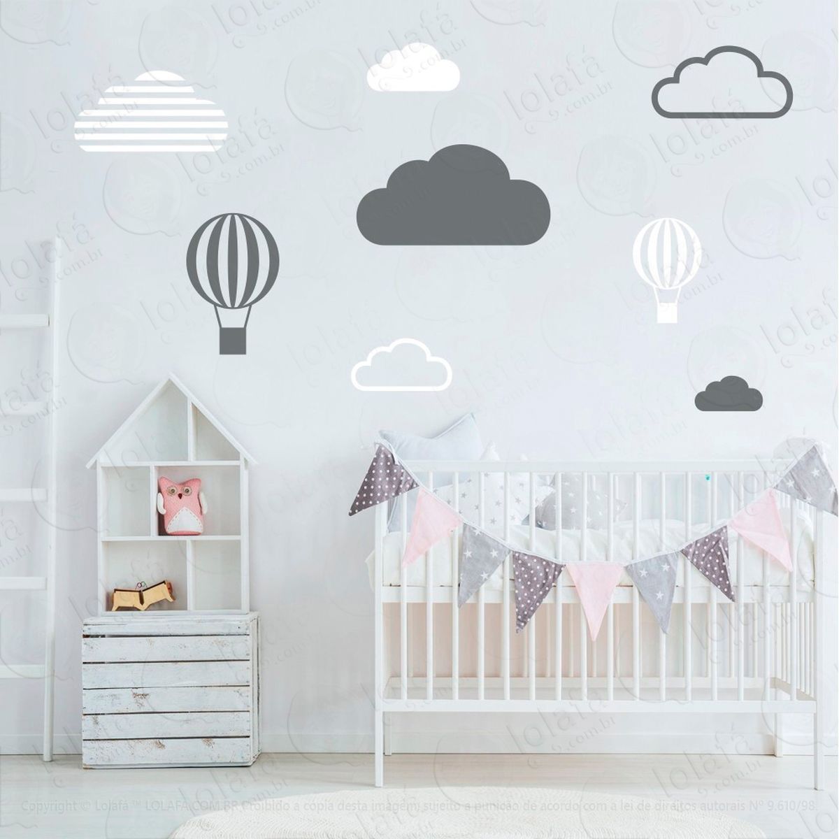 nuvens e balões adesivos para quarto de bebê mod:636