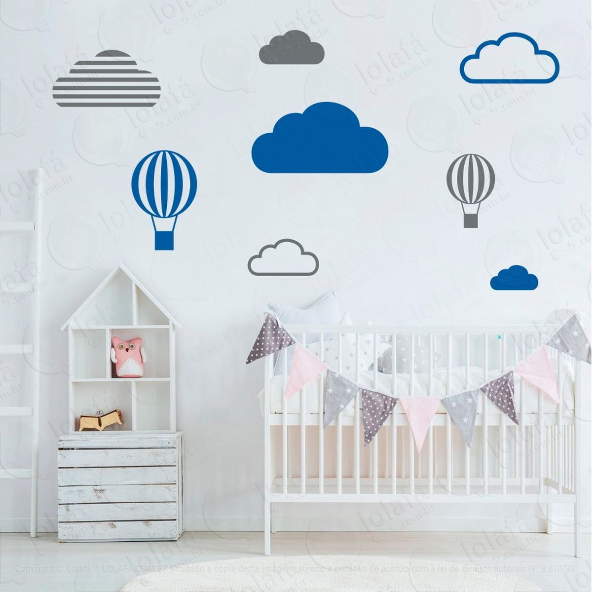 nuvens e balões adesivos para quarto de bebê mod:638