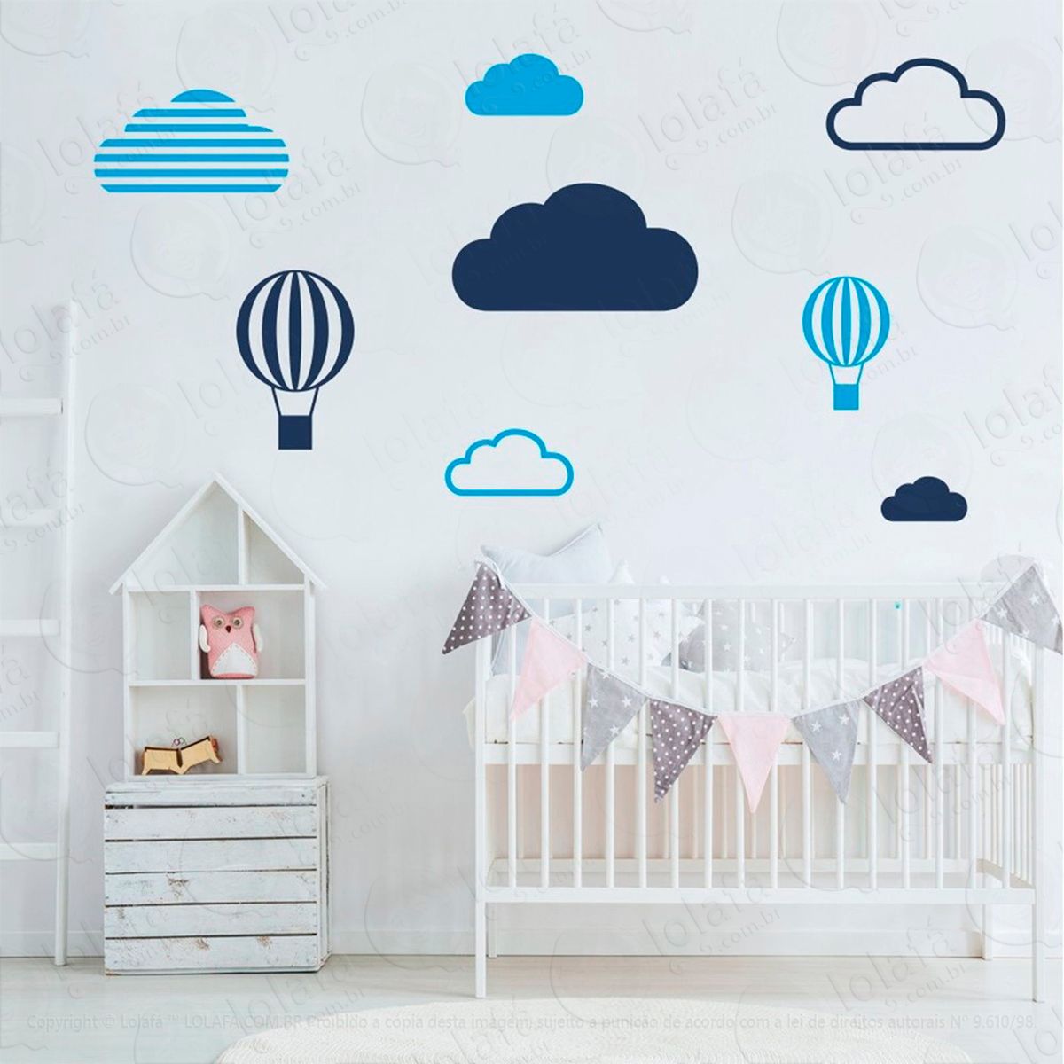 nuvens e balões adesivos para quarto de bebê mod:639