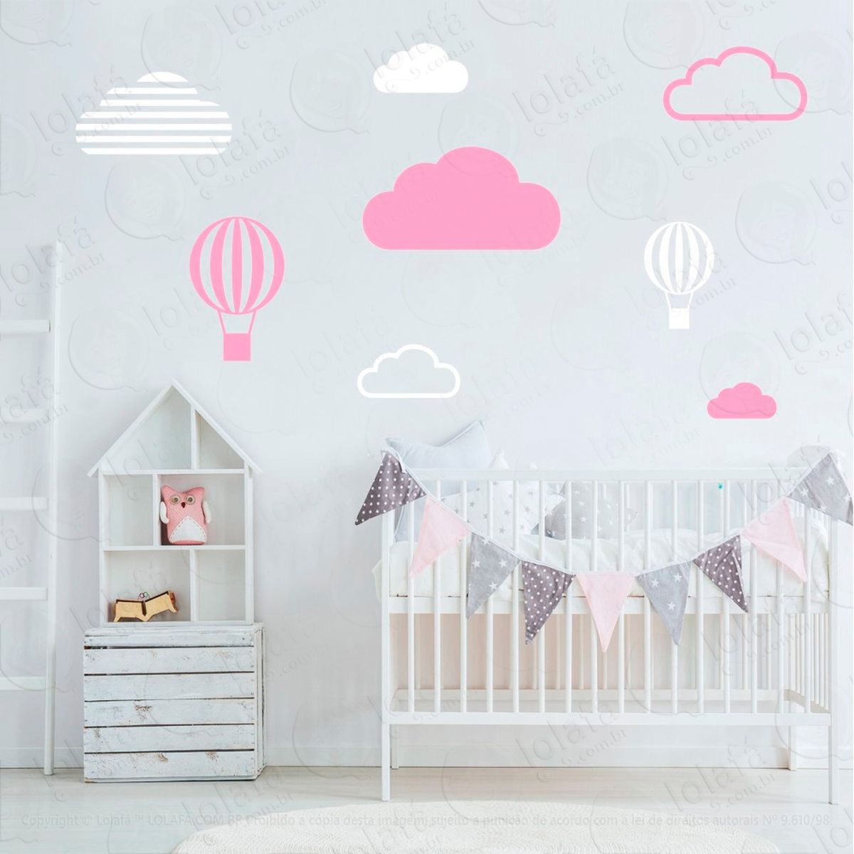 nuvens e balões adesivos para quarto de bebê mod:640