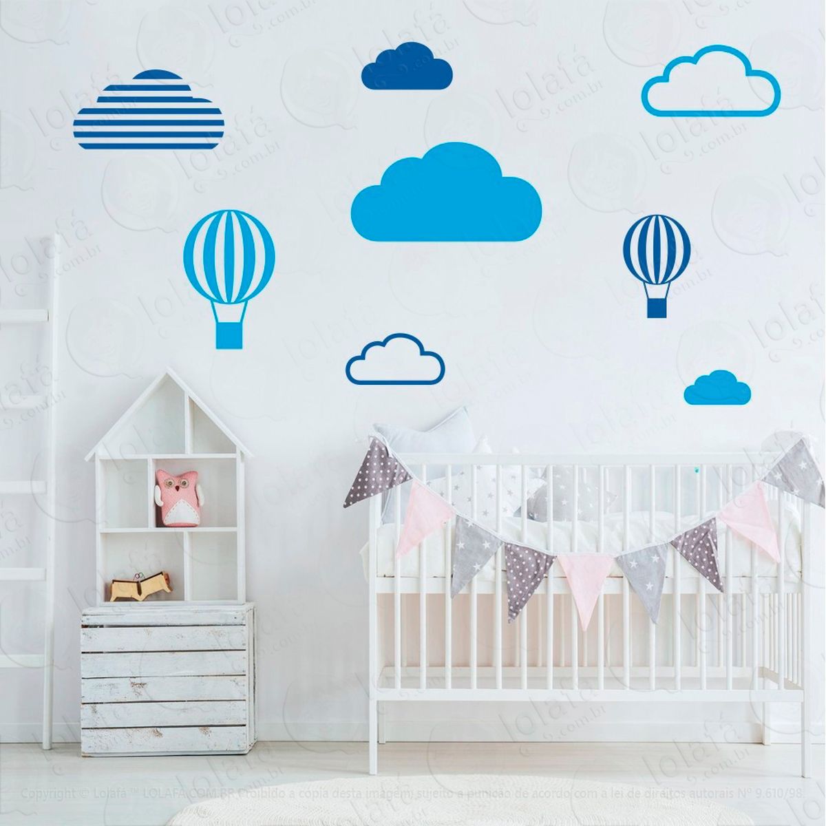 nuvens e balões adesivos para quarto de bebê mod:641
