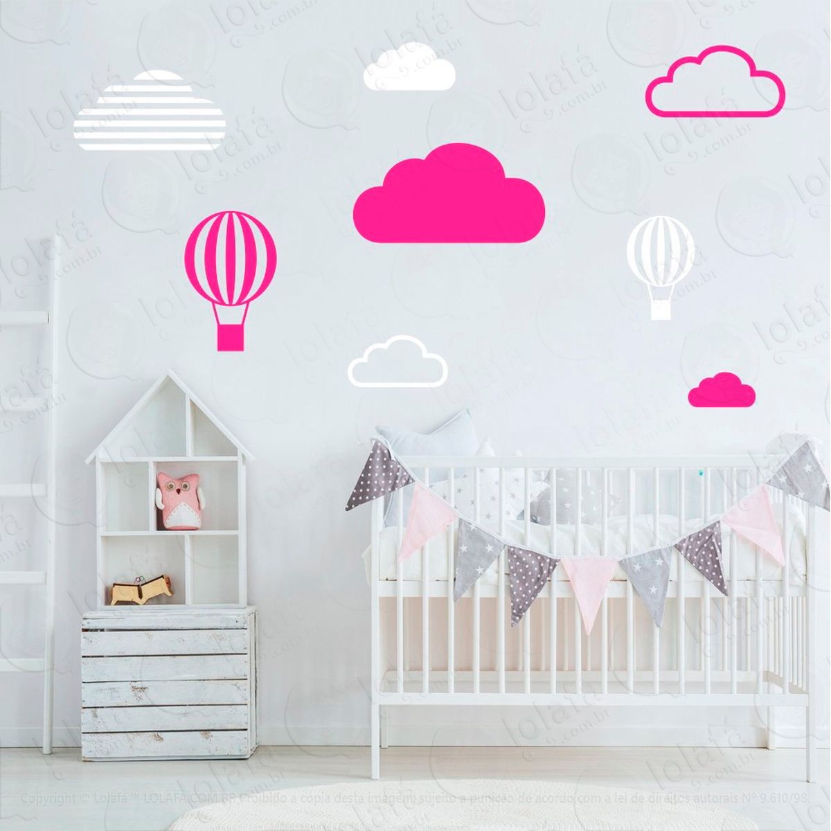 nuvens e balões adesivos para quarto de bebê mod:642