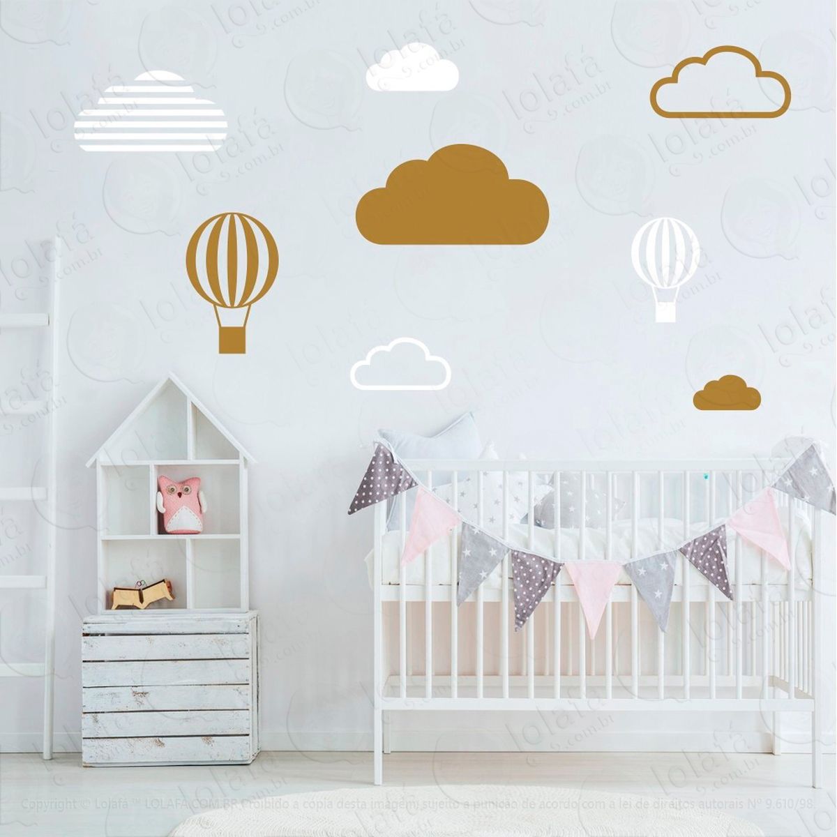 nuvens e balões adesivos para quarto de bebê mod:645