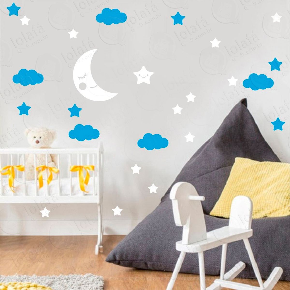 lua nuvens e estrelas adesivos para quarto de bebê mod:651