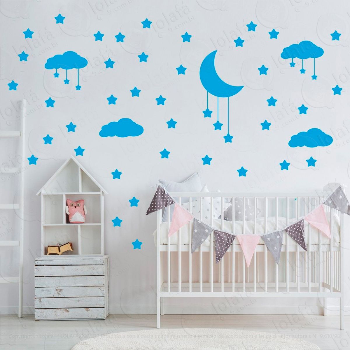 nuvens estrelas e lua adesivos para quarto de bebê mod:739