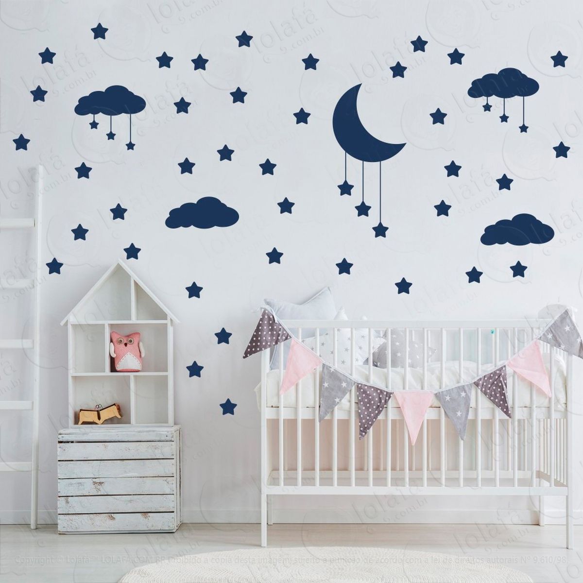 nuvens estrelas e lua adesivos para quarto de bebê mod:743