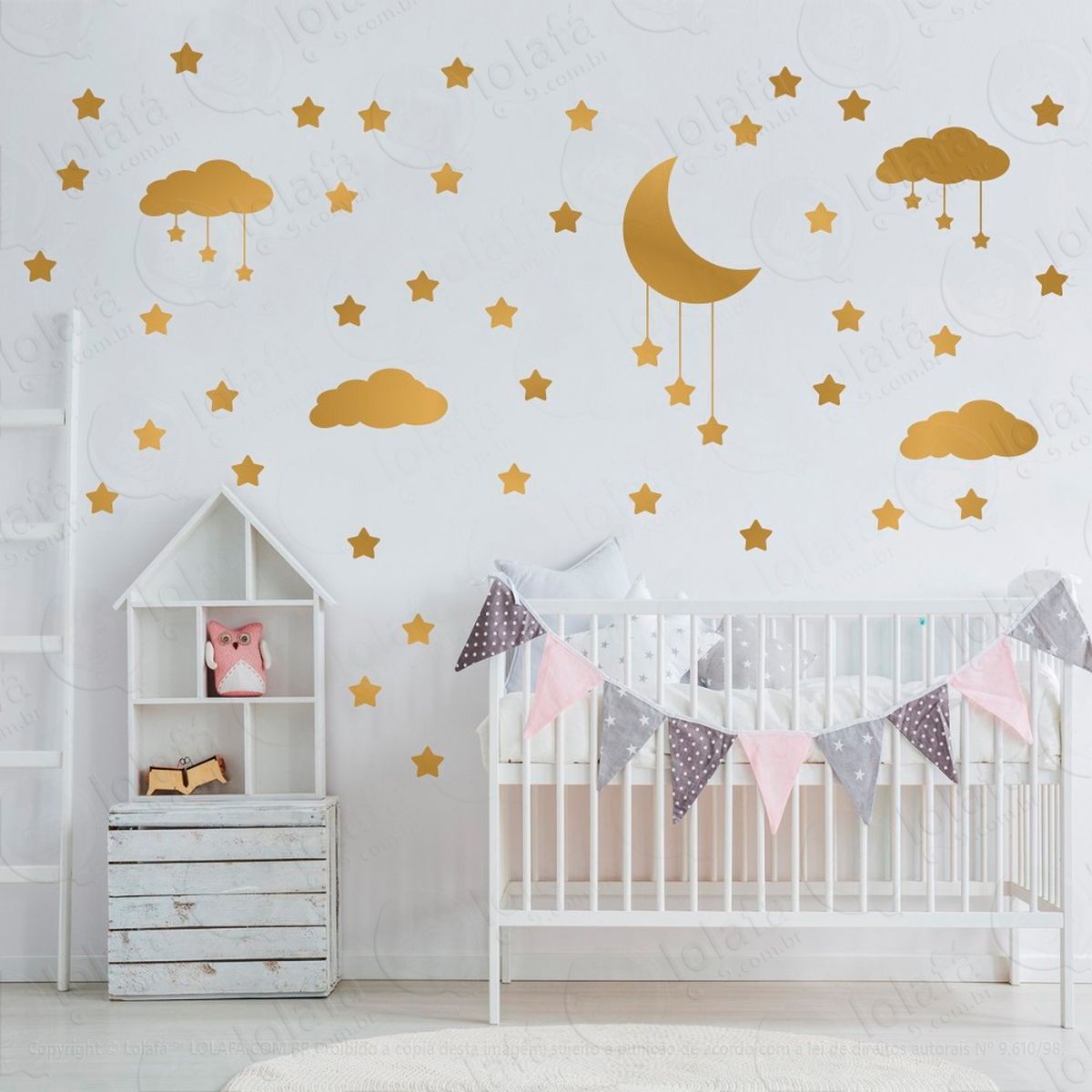 nuvens estrelas e lua adesivos para quarto de bebê mod:748