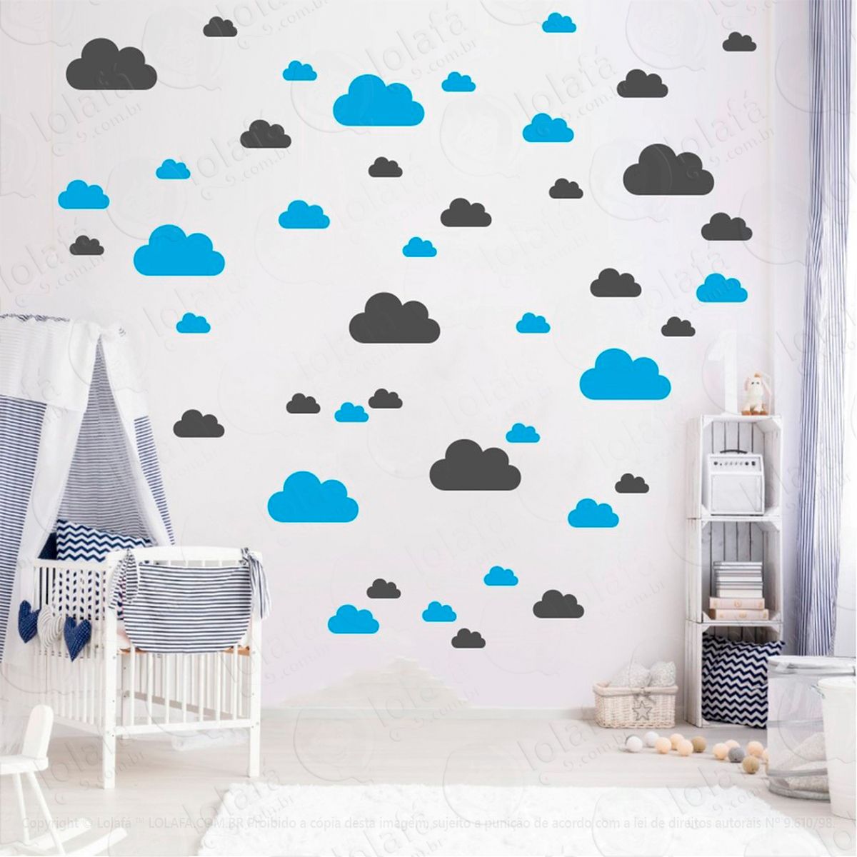 Adesivos Nuvens 78 Peças Adesivos para Quarto de Bebê Infantil - Mod:773