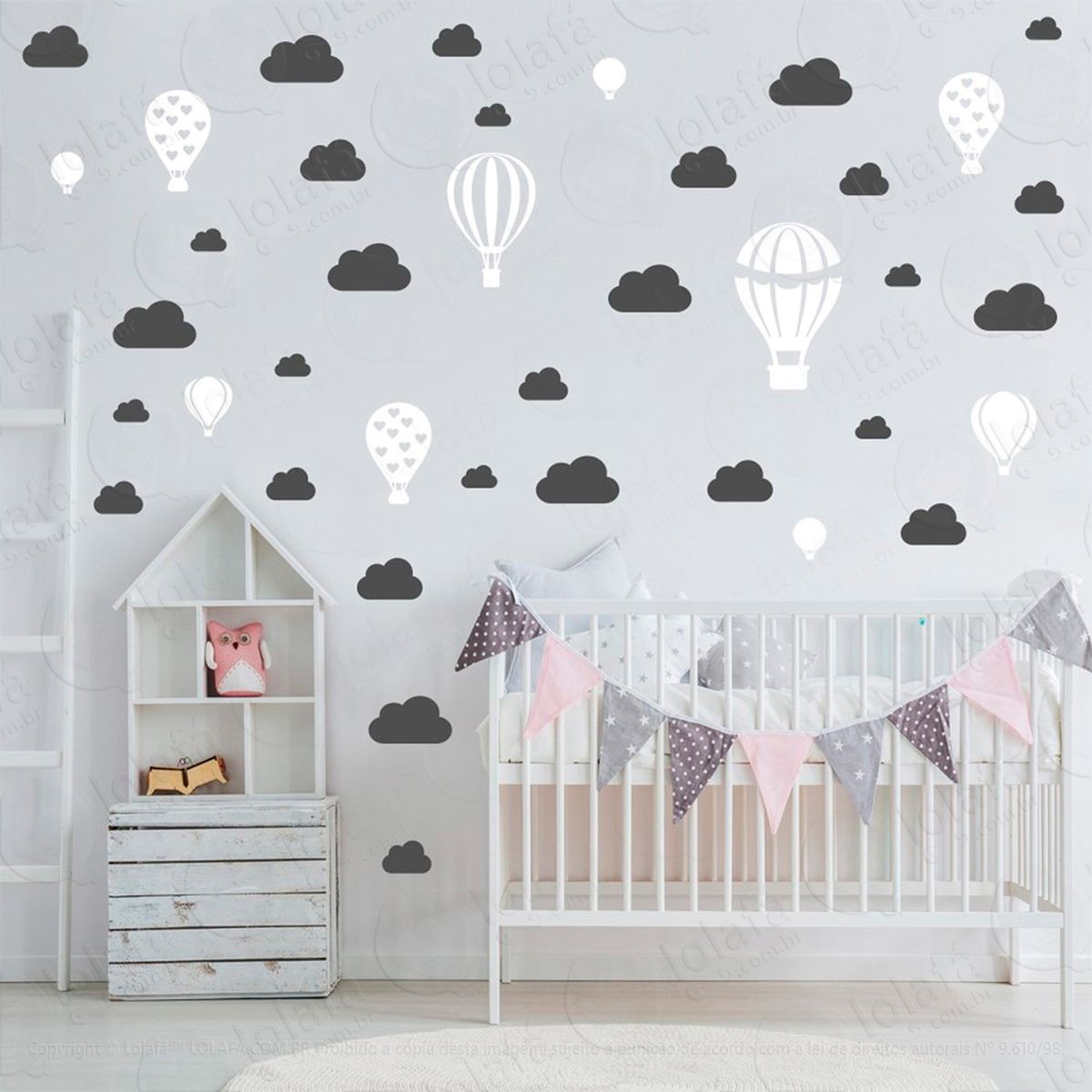 balões e nuvens adesivos para quarto de bebê mod:786