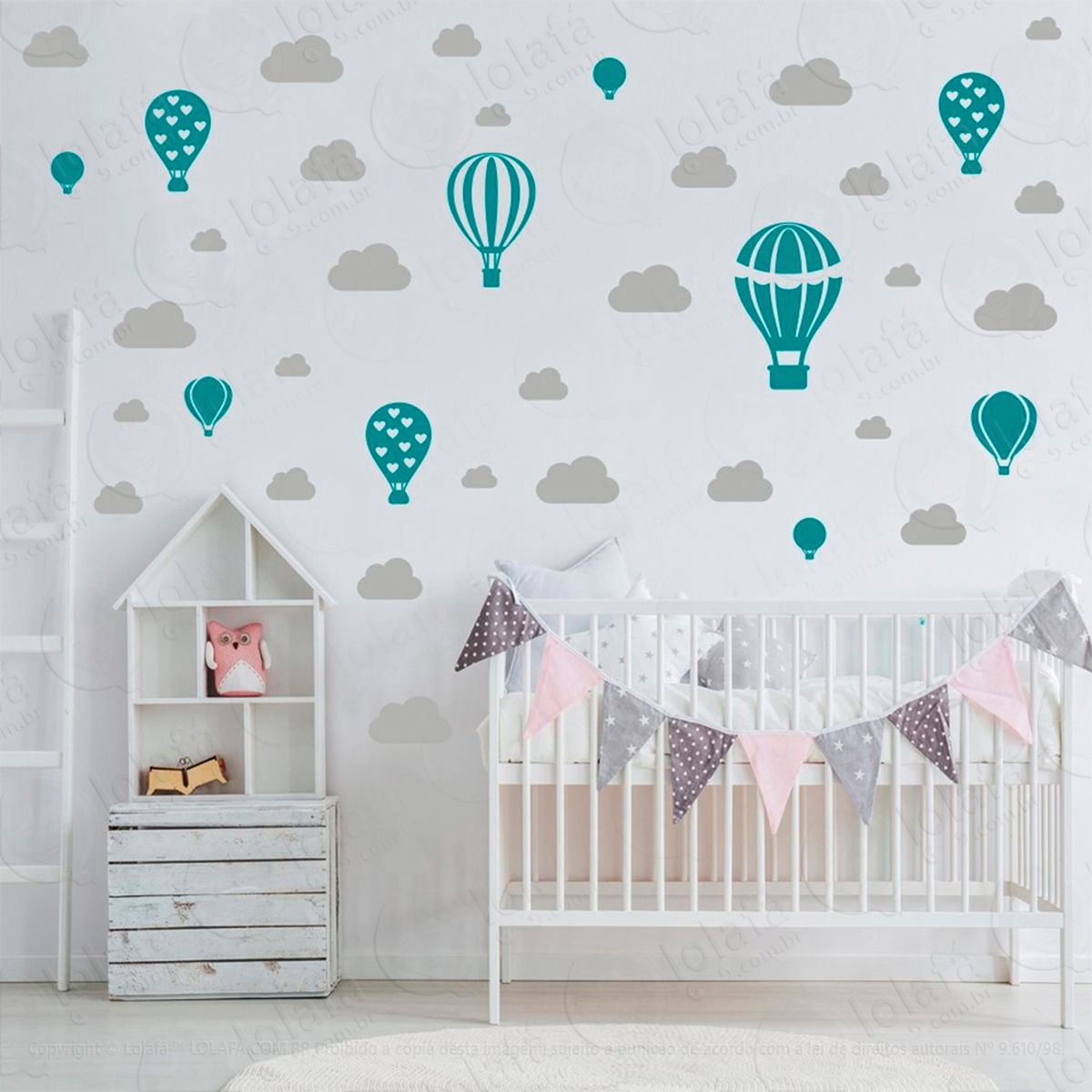 balões e nuvens adesivos para quarto de bebê mod:795