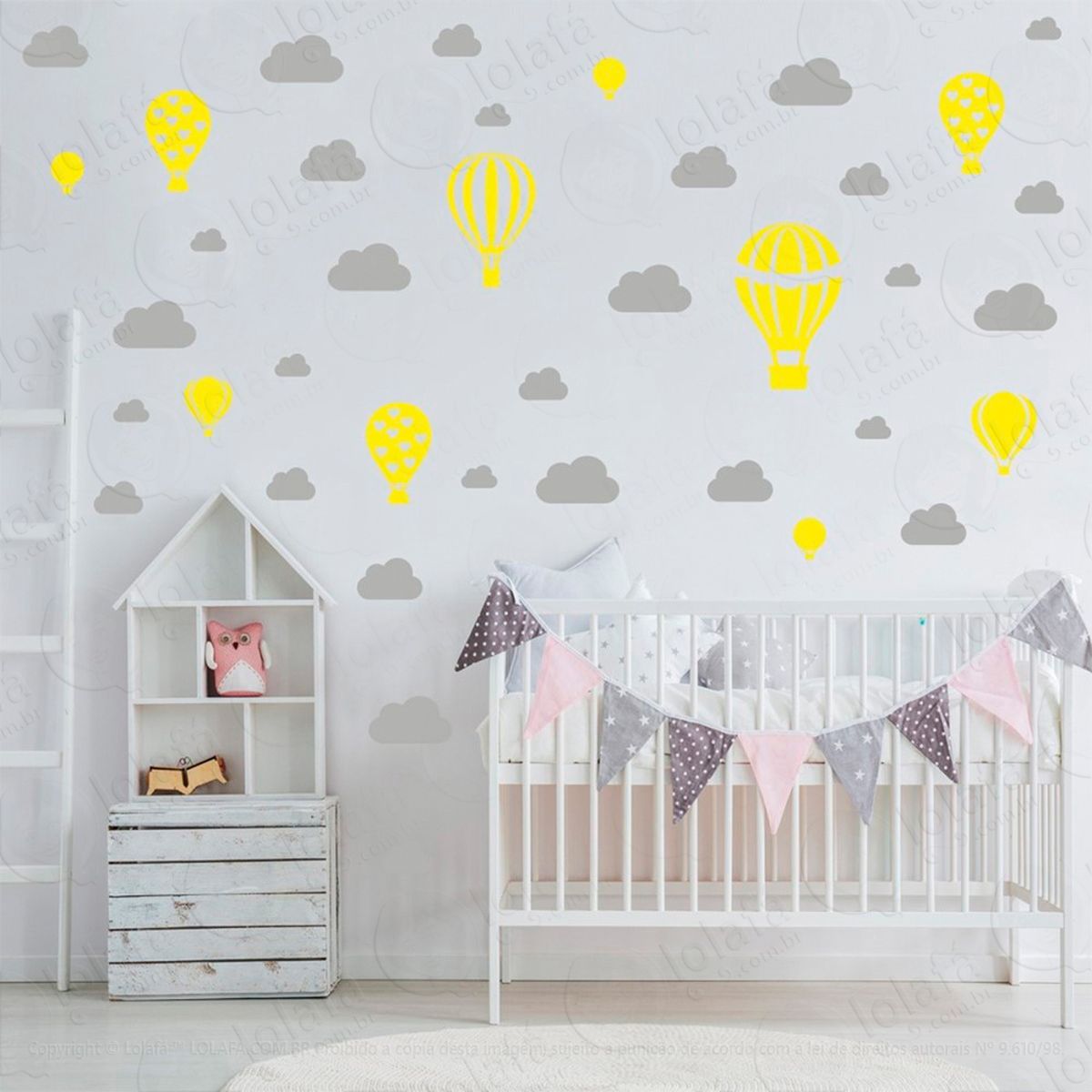 balões e nuvens adesivos para quarto de bebê mod:796