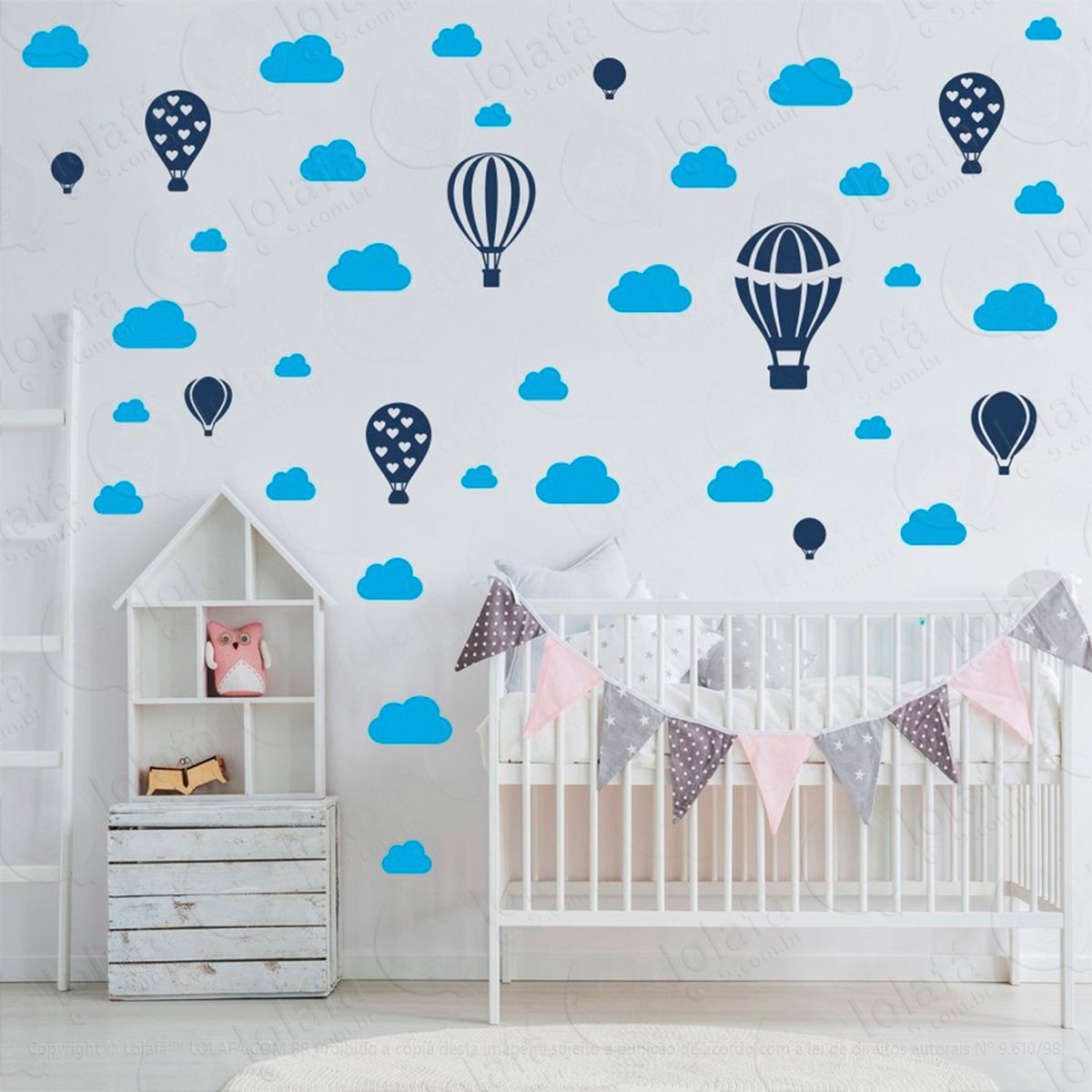 balões e nuvens adesivos para quarto de bebê mod:798