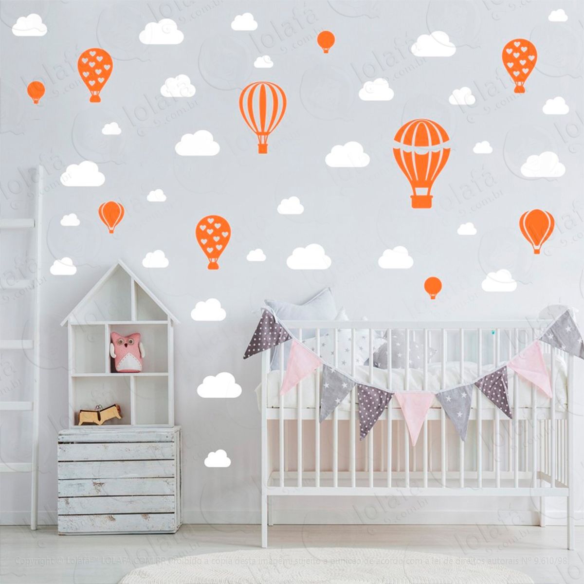 balões e nuvens adesivos para quarto de bebê mod:802
