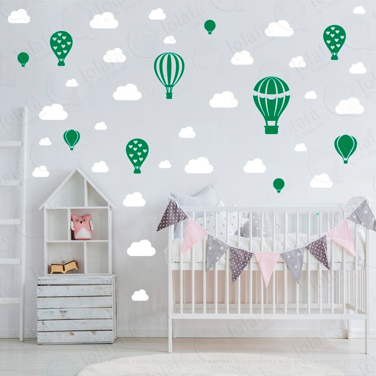 balões e nuvens adesivos para quarto de bebê mod:806
