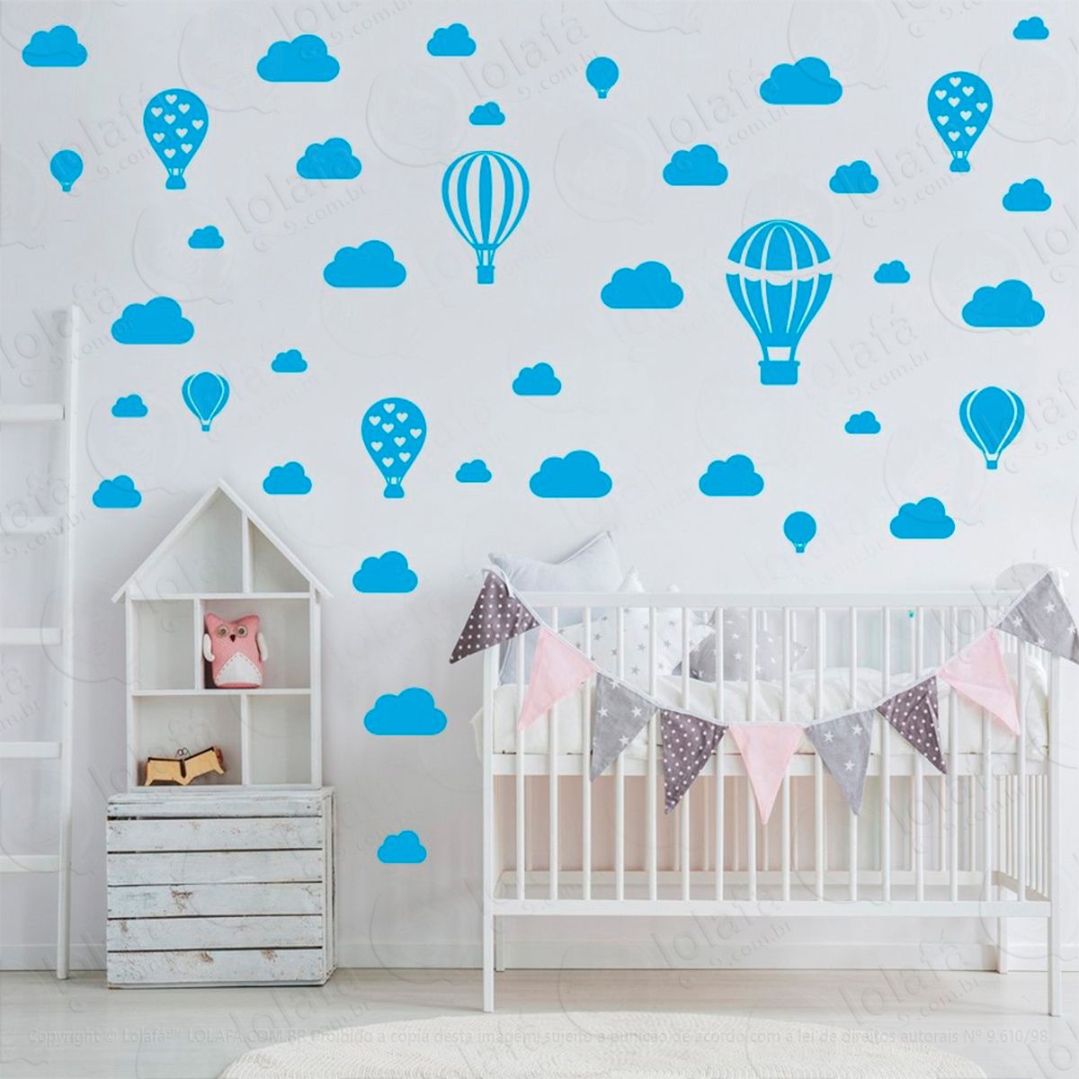 balões e nuvens adesivos para quarto de bebê mod:807