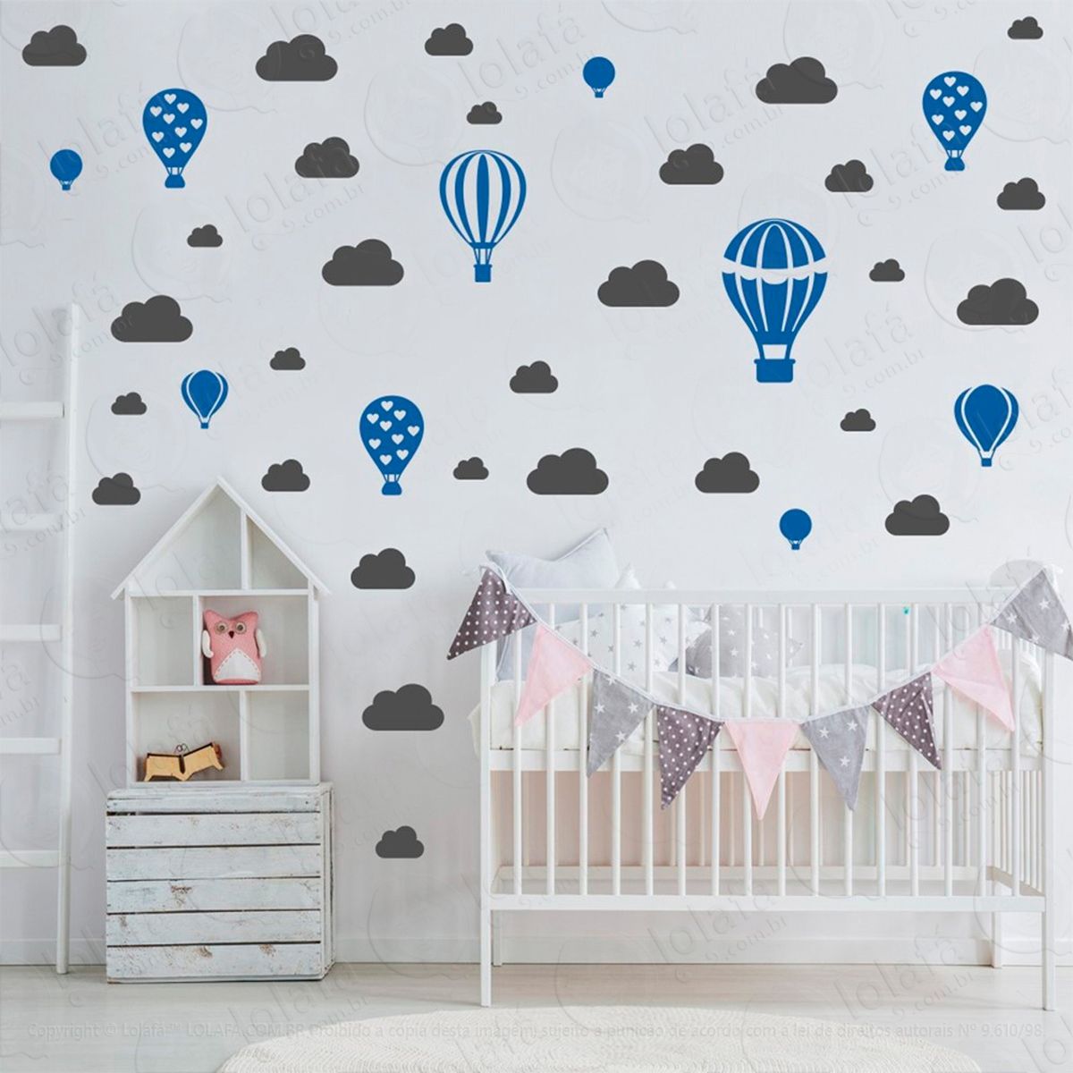 balões e nuvens adesivos para quarto de bebê mod:810