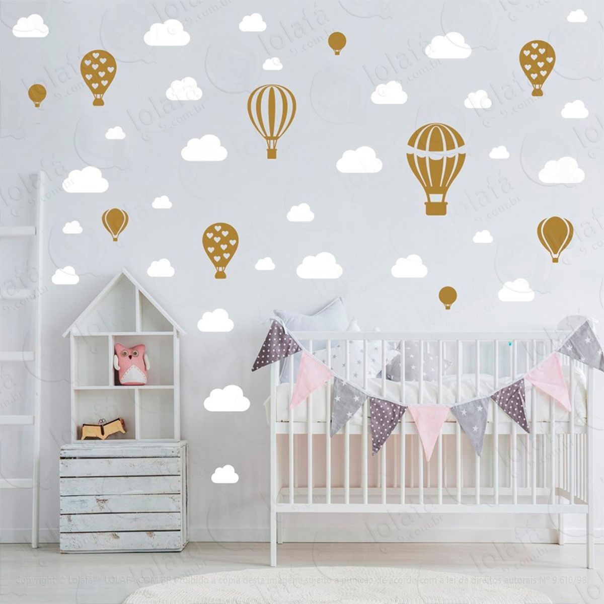 balões e nuvens adesivos para quarto de bebê mod:814