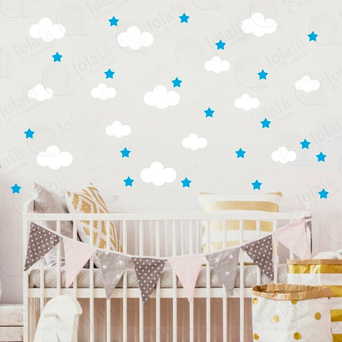 nuvens e estrelas adesivos para quarto de bebê mod:824