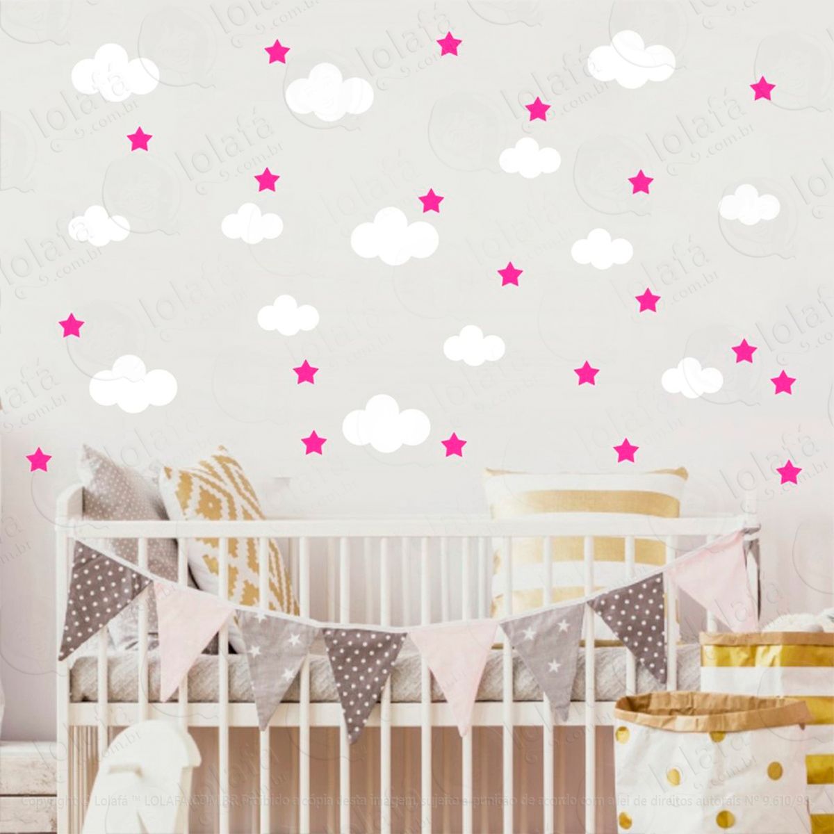 nuvens e estrelas adesivos para quarto de bebê mod:828