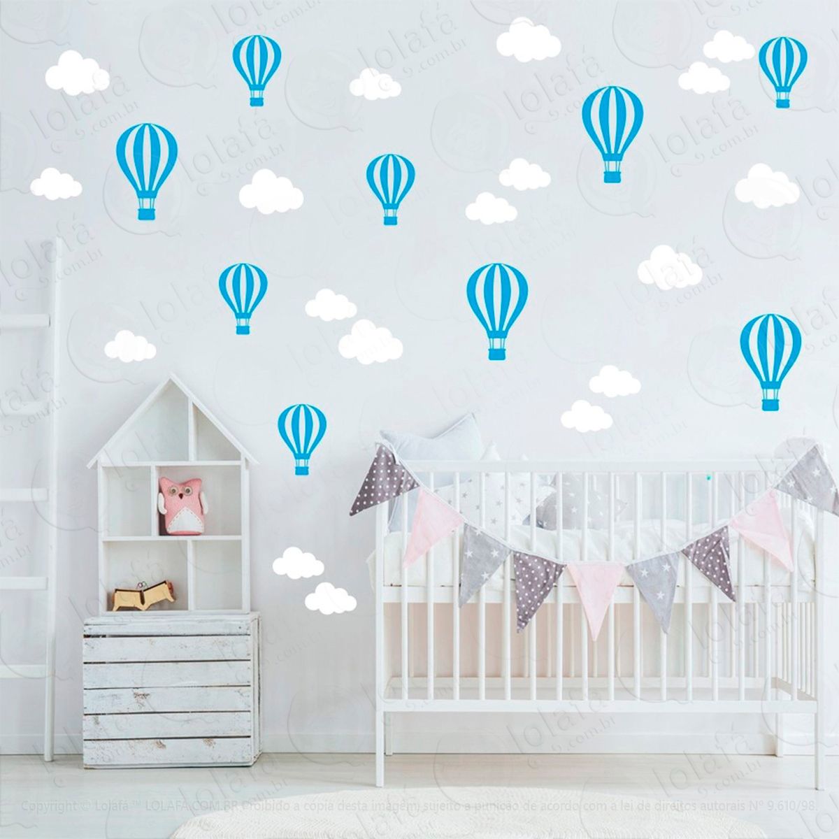 nuvens e balões adesivos para quarto de bebê mod:832