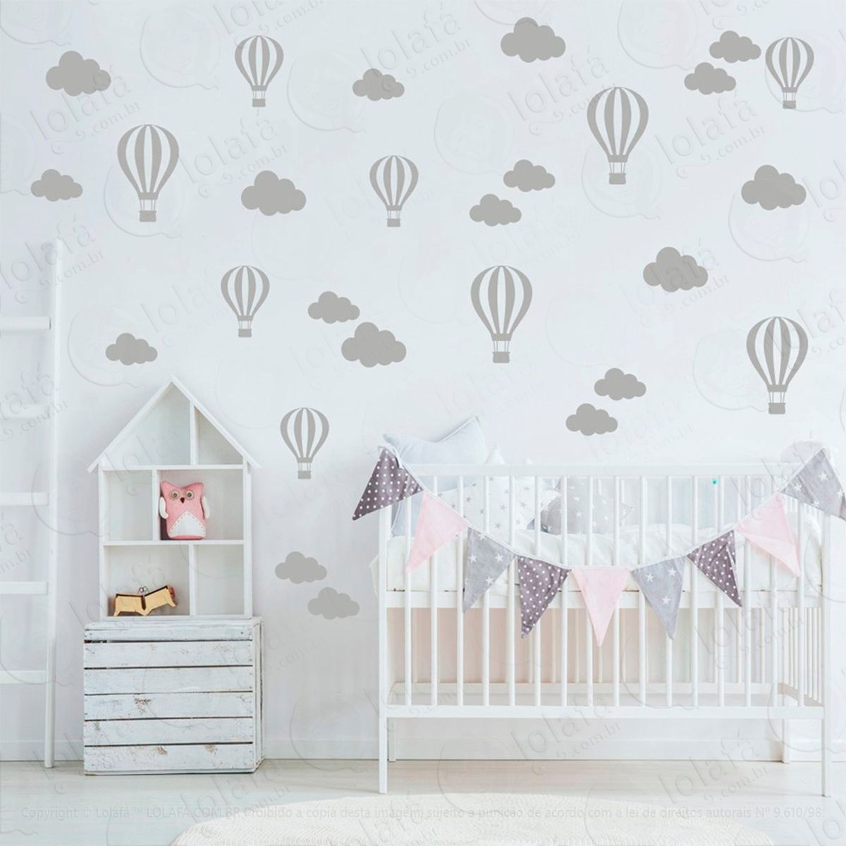 nuvens e balões adesivos para quarto de bebê mod:833