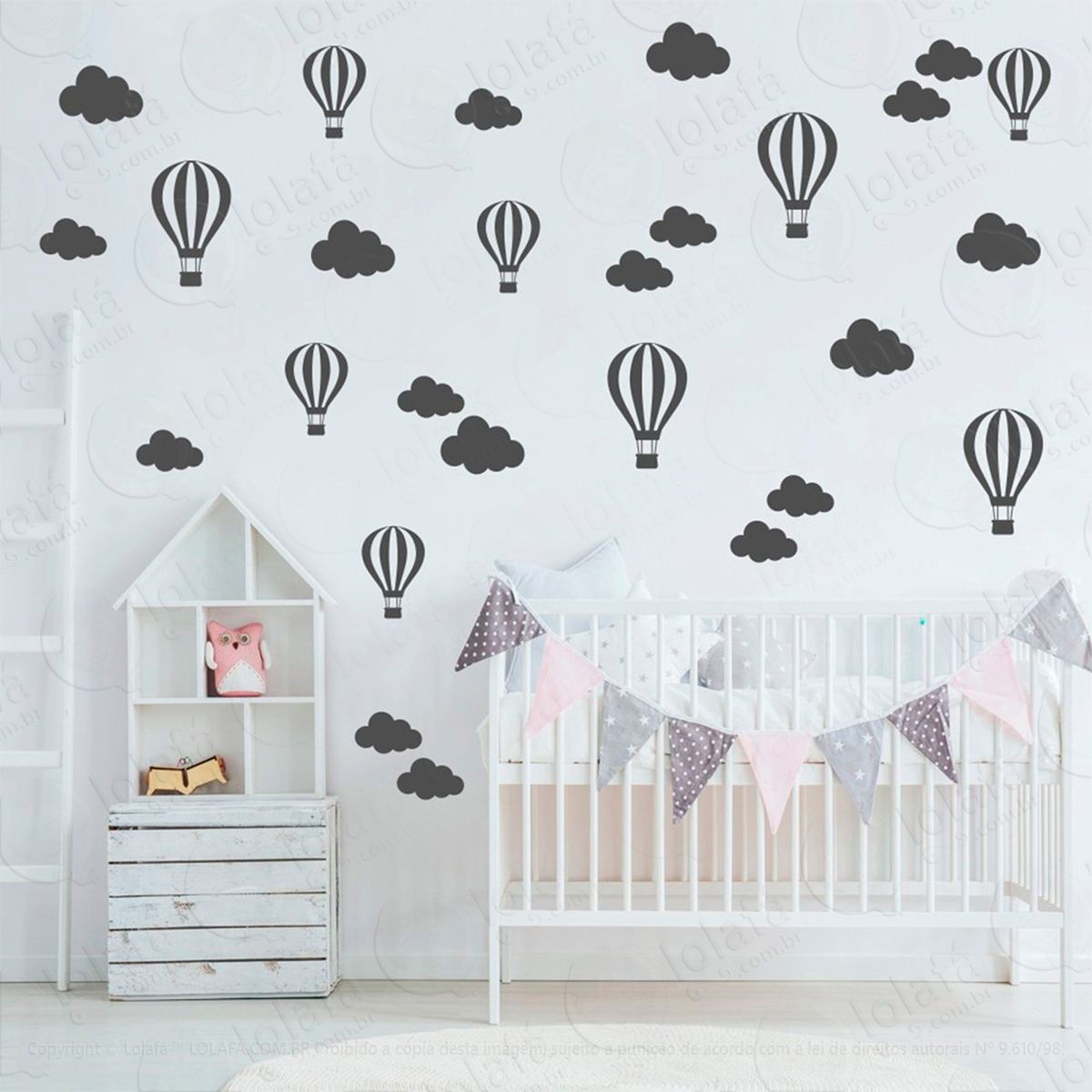Adesivos Nuvens e Balões 50 Peças Adesivos para Quarto de Bebê Infantil - Mod:835